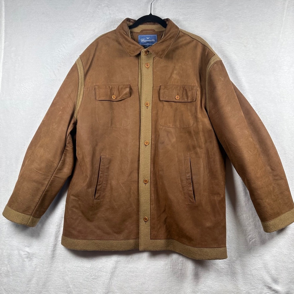 Facconable Cowhide Leather Wool Jacket Men's XL Button up Pockets Lined Y2K